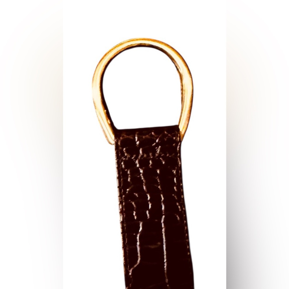 Talbots leather belt size L chocolate brown gold open buckle crocodile preppy - Picture 3 of 6